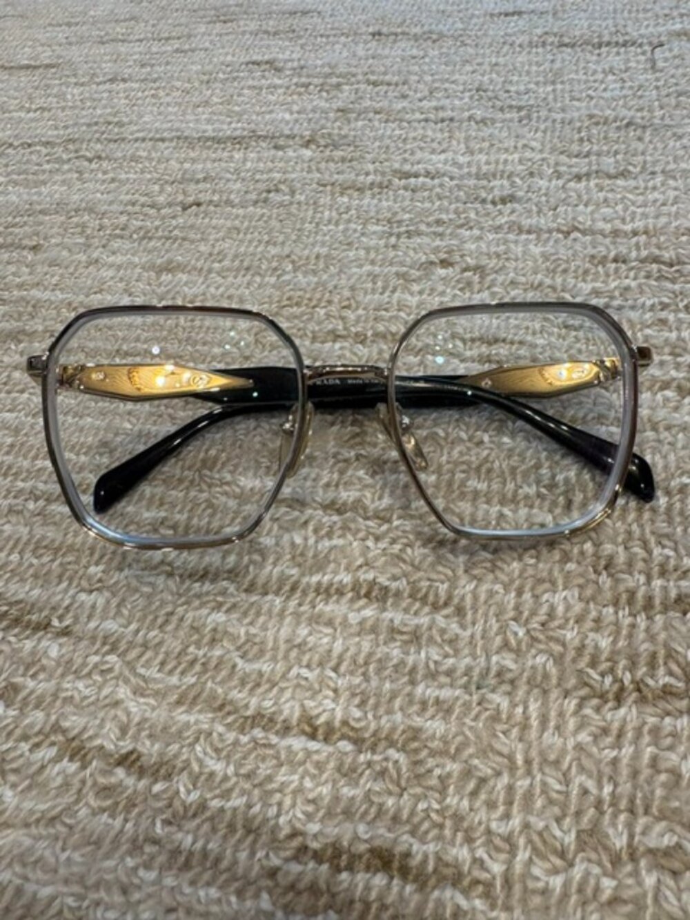 Prada Silver and Black Oversized Square Glasses